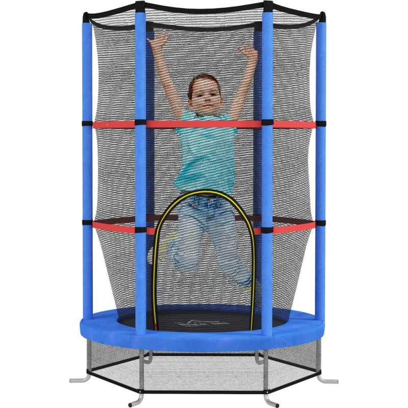 Tappeto Elastico per Bambini 3-6 Anni Ø140x190 cm con Rete di Protezione Blu e Nero