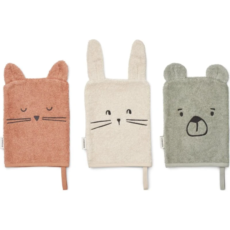 Liewood Sylvester Asciugamani in Cotone Biologico - Set 3 Pezzi, Blu Dove Mix