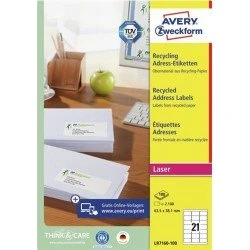 Avery Etichette Carta Riciclata Bianche 63,5x38,1mm - 100 Fogli