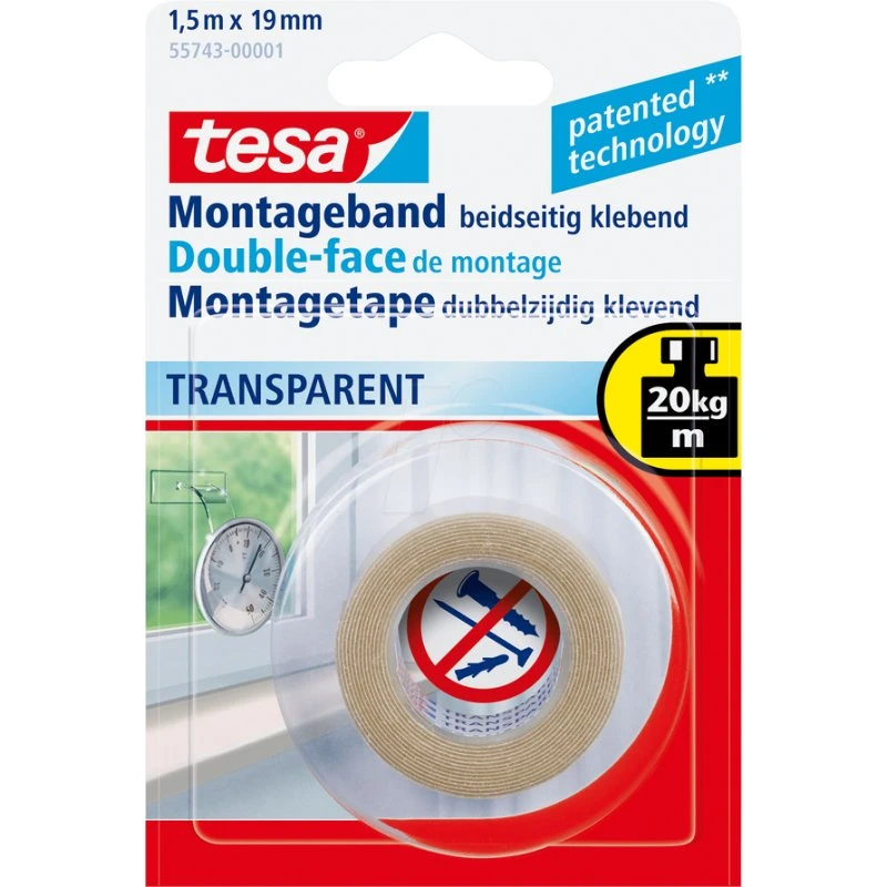Tesa Powerbond® Nastro Adesivo Trasparente 1,5 m x 19 mm