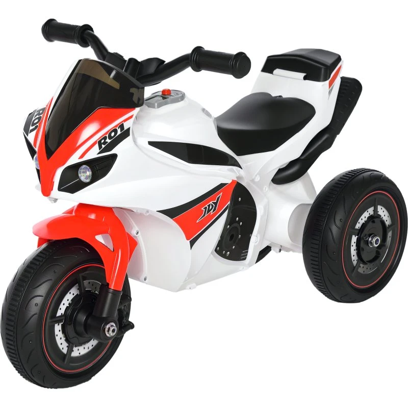 HOMCOM Moto Giocattolo 3 Ruote Bambini 18-36 Mesi Bianco Rosso