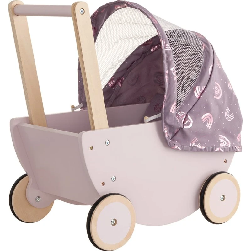 howa Carrozzina per Bambole in Legno Rainbow con Cappuccio Pieghevole Malva