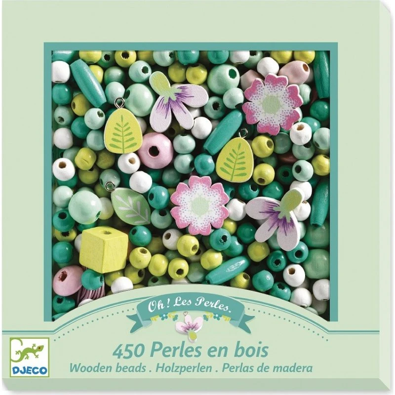 Djeco Perline in Legno Foglie e Fiori 450 pezzi