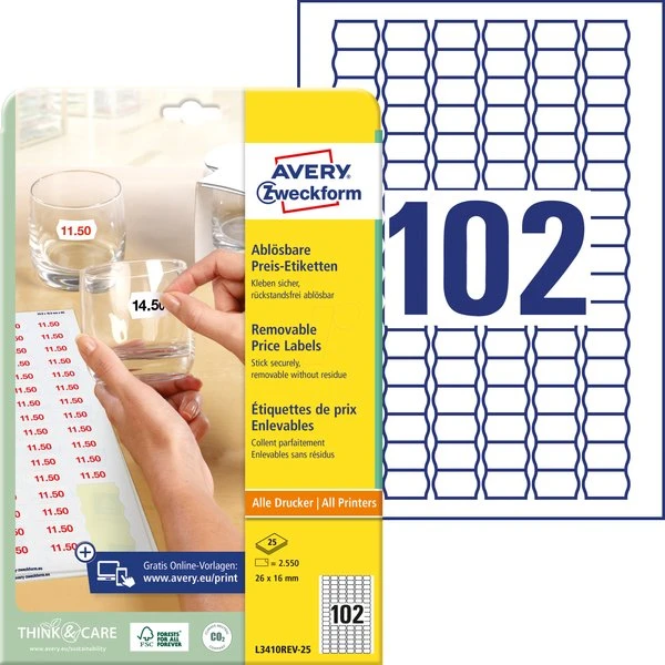 Avery Zweckform Etichette Prezzi 16x26 mm, 2550 Pezzi, Bianche, Rimovibili
