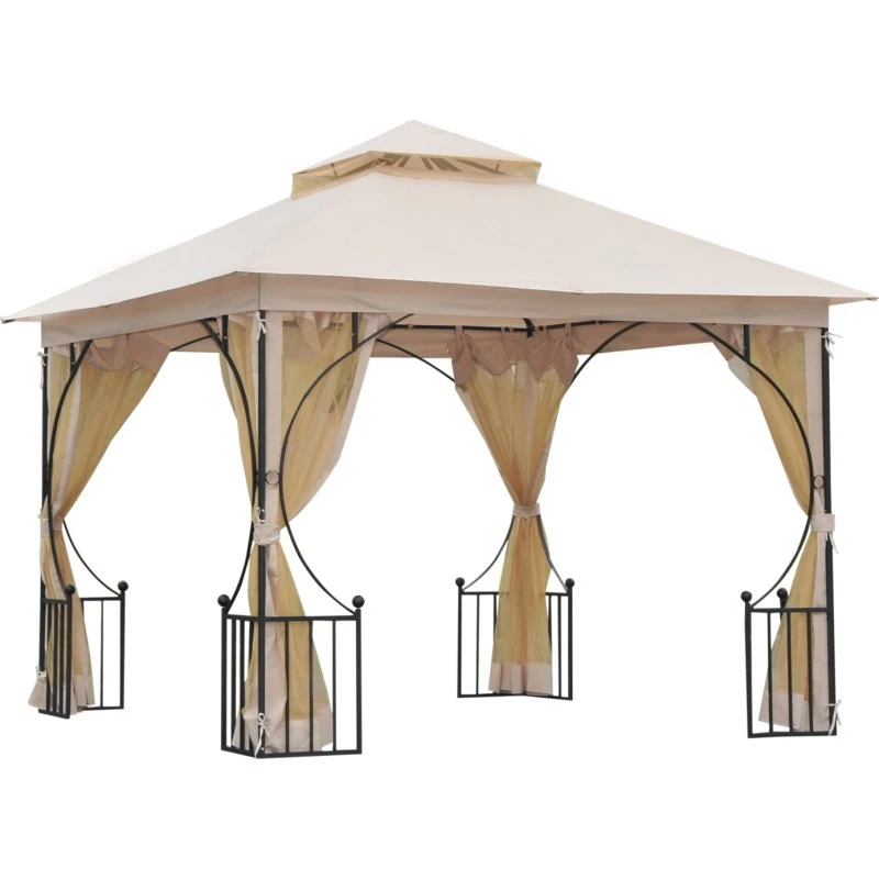 Outsunny Gazebo 3x3m Metallo Beige con Zanzariere