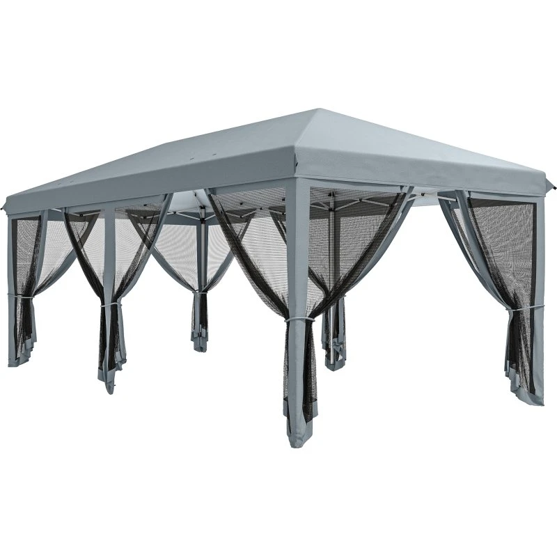Outsunny Gazebo Pieghevole 6x3 m Grigio con 6 Zanzariere