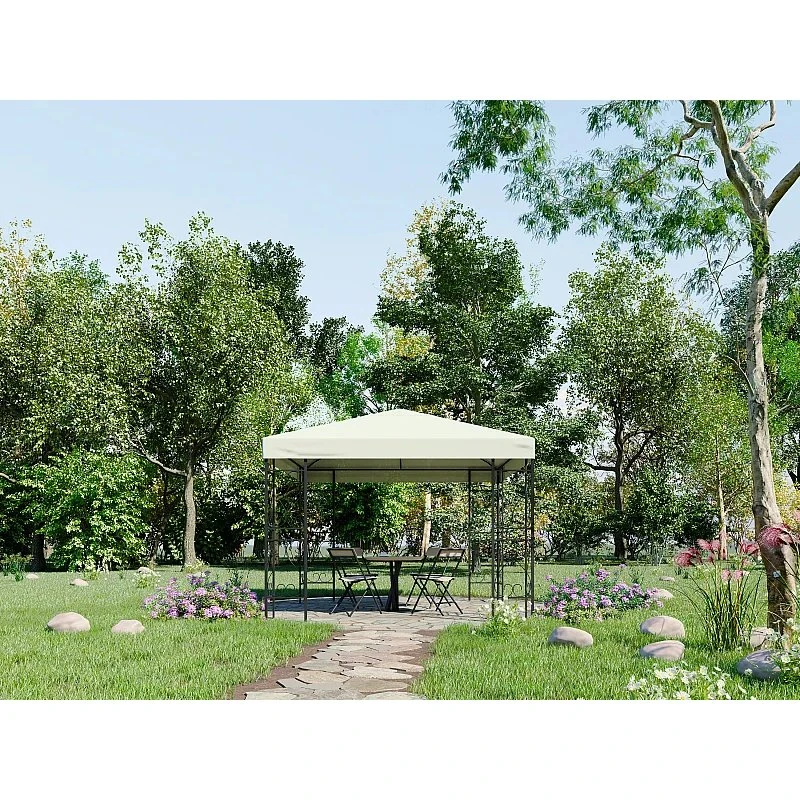 Outsunny Gazebo 3x4m Acciaio Doppio Tetto Crema