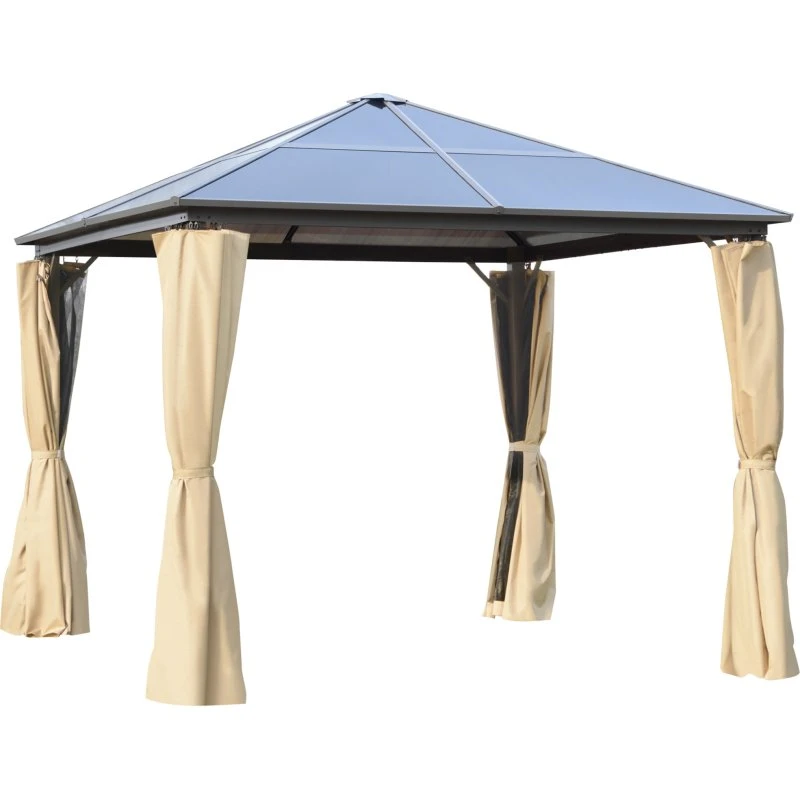 Outsunny Gazebo 3x3m Policarbonato Zanzariere Caffè