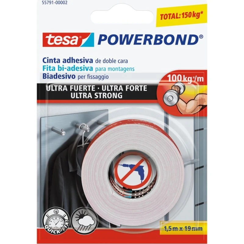 Tesa Powerbond Biadesivo 1,5x19 mm - 12 Pezzi