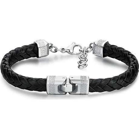 Bracciale Brosway Knocker BKC22 in acciaio 316L e pelle sintetica nera