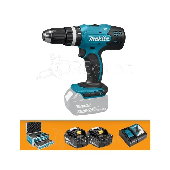 Makita DHP453RFX2 Trapano Avvitatore 18V 48Nm con 96 Accessori