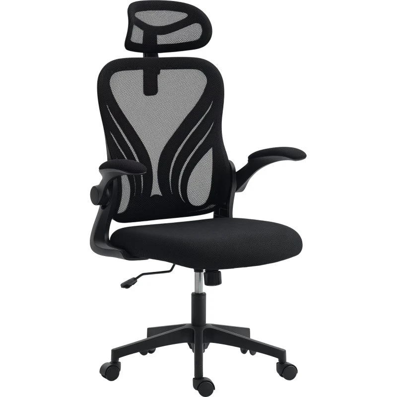 HOMCOM Sedia Ufficio Ergonomica con Braccioli Ribaltabili, Nero