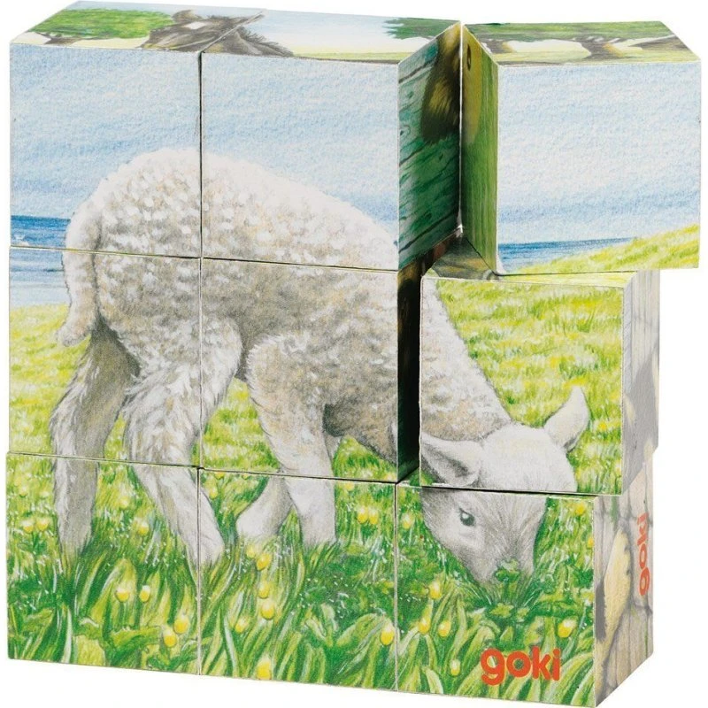 Goki Puzzle Cubi in Legno – Animali della Fattoria