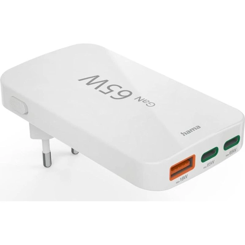 Hama Schnellladegerät 65W 2xUSB-C/1xUSB-A Bianco