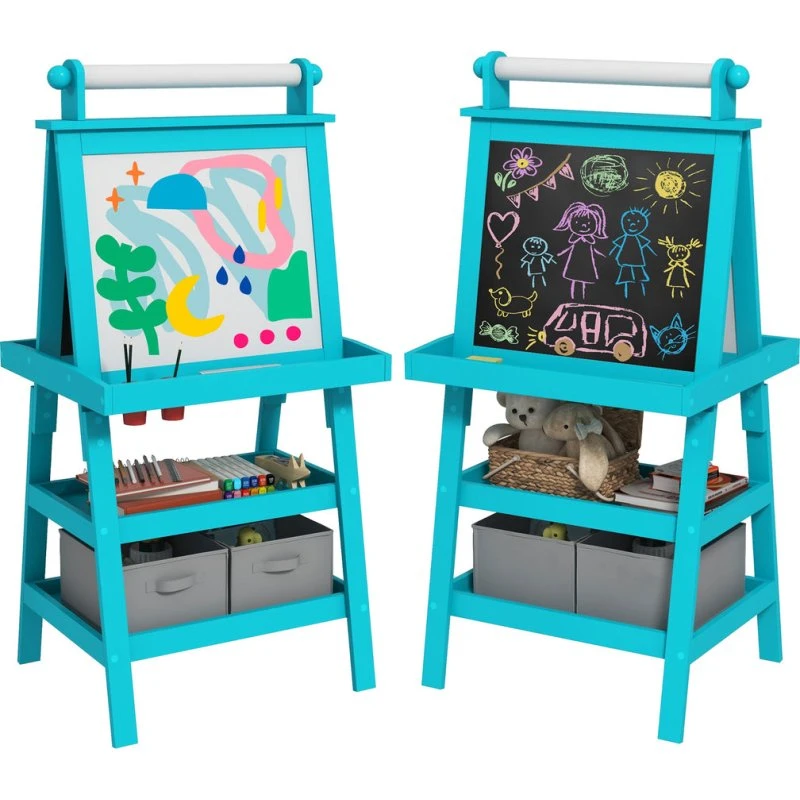 Lavagna 3 in 1 con Cavalletto Blu 59x48x118 cm