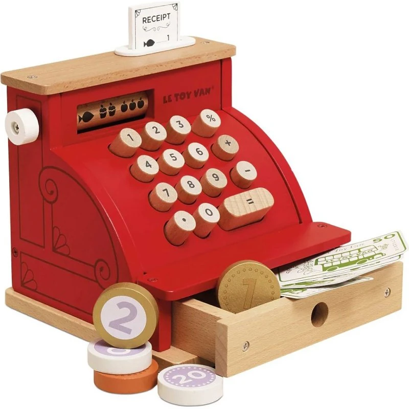 Le Toy Van Cassa in legno rossa con soldi