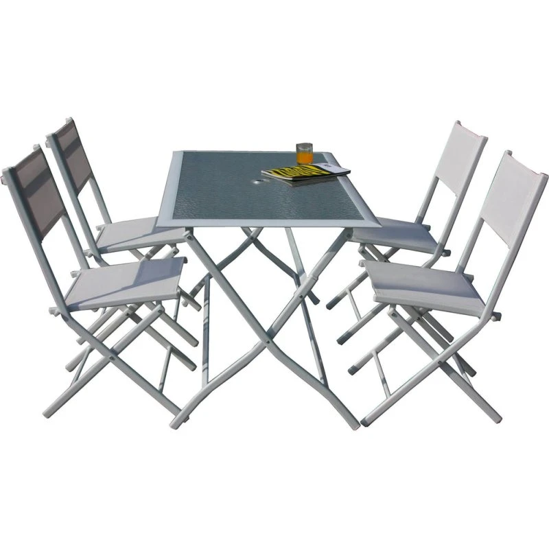 Bauer Astro Set Tavolo e 4 Sedie Pieghevoli Bianco