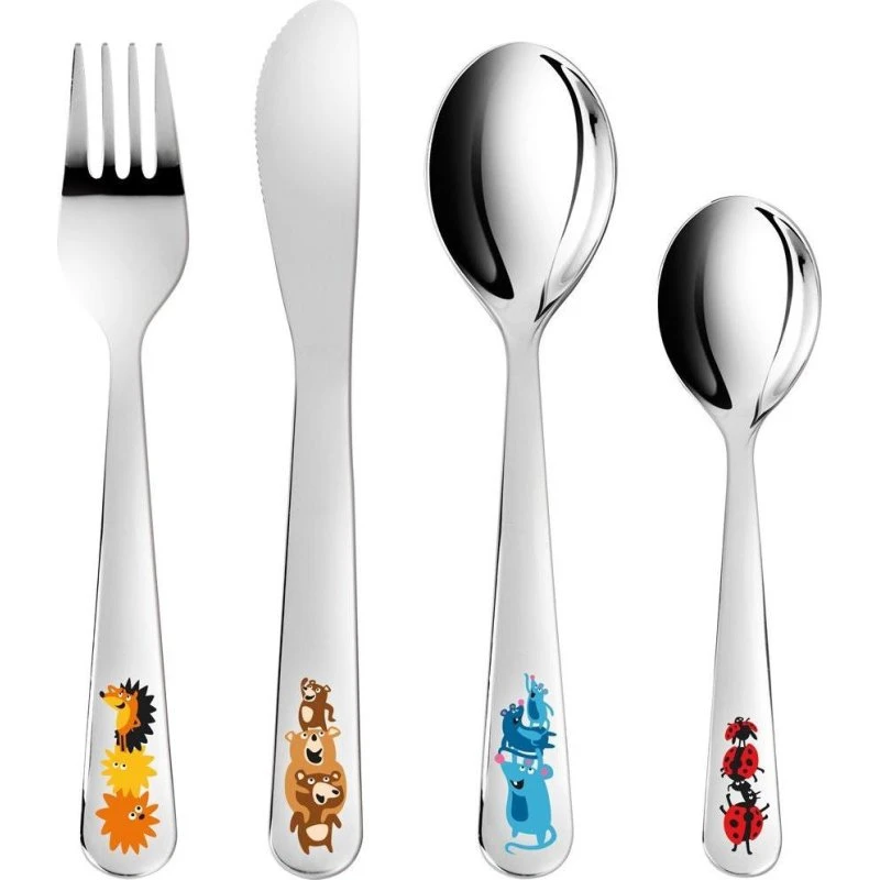 TESCOMA Set 4 Posate Bambini Animali Acciaio