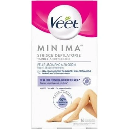 Veet Minima Strisce Depilatorie Corpo e Gambe, 16 Pezzi