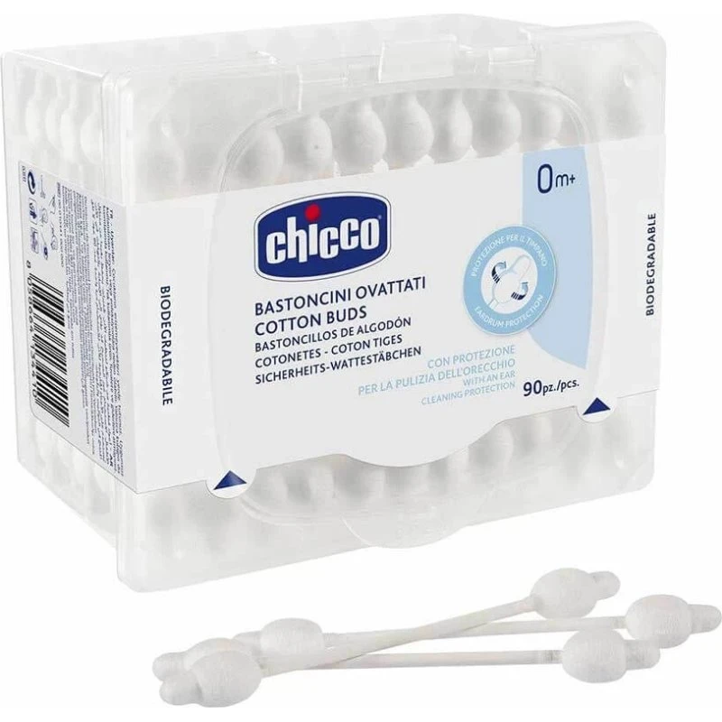Chicco Bastoncini Ovattati con Protezione per Timpani, 90 Pezzi