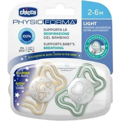 Chicco Succhietto PhysioForma Glow 2-6 mesi, 2 pezzi