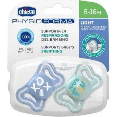 Chicco Ciuccio PhysioForma Light Glow Blu 6-16 Mesi - 2 Pezzi