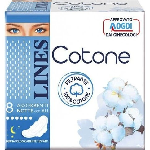 Lines Cotone Bio Ultra Notte Assorbenti con Ali 8+2 pezzi
