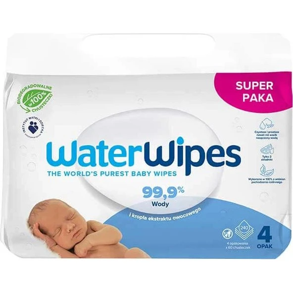 Waterwipes BIO Salviette Detergenti per Neonati 4x60 Unità