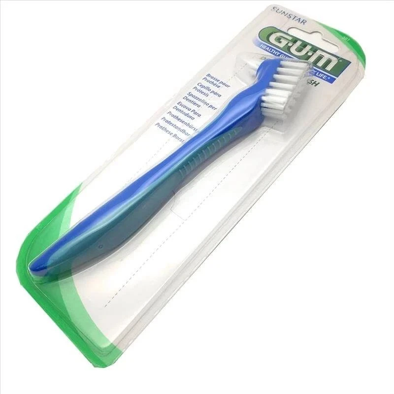 GUM 201 Spazzolino per Dentiera con Impugnatura Angolata