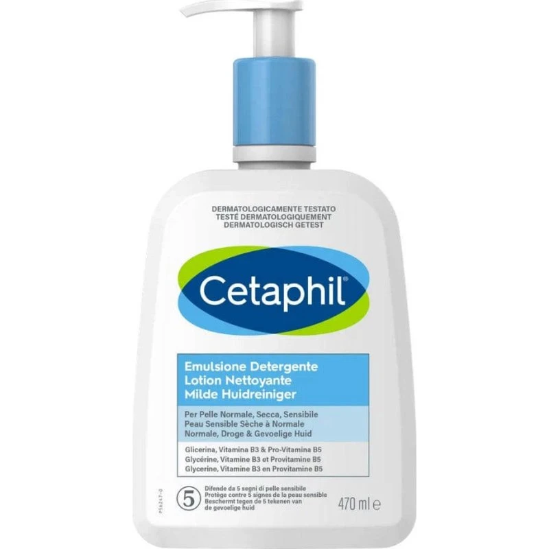 Cetaphil Emulsione Detergente per Pelle Sensibile, Viso e Corpo 473ml