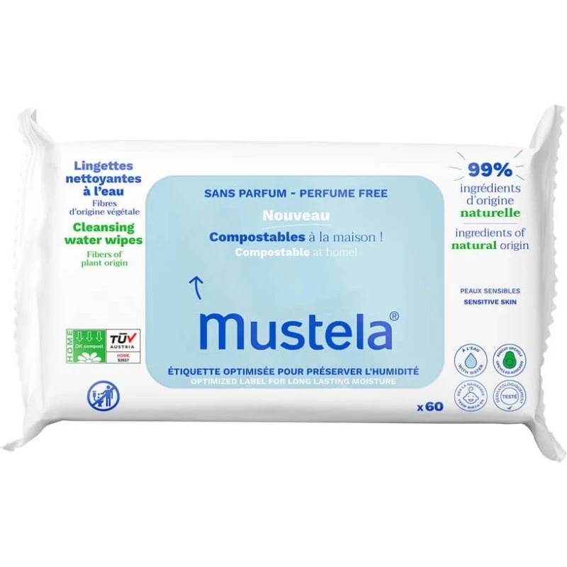 Mustela Salviette Umidificate con Acqua Compostabili, 60 pz