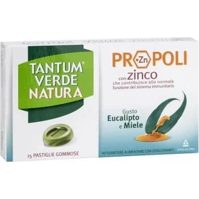 Tantum Verde Natura Eucalipto e Miele Integratore Mal di Gola 15 Pastiglie