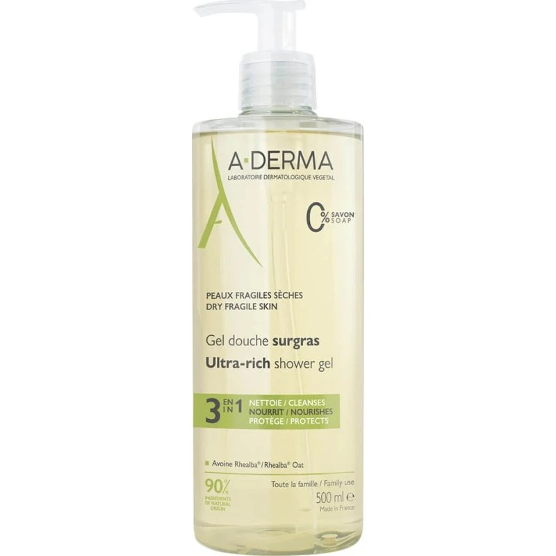 A-Derma Les Indispensables Gel Doccia Surgras 500ml per Pelle Secca