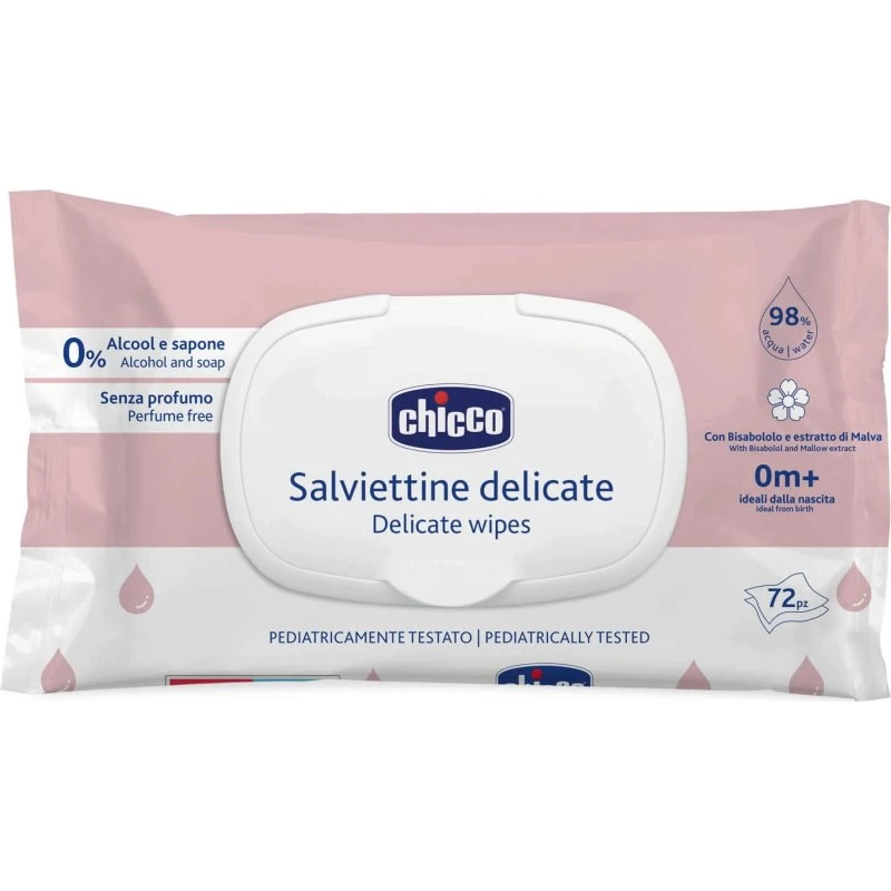 Chicco Salviettine Umidificate Delicate con Estratto di Loto, 72 pz