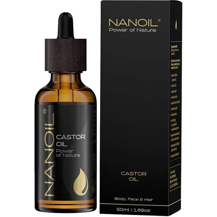 Nanoil Olio di Ricino Biologico per Capelli, Viso e Corpo, 50ml