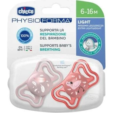 Chicco Ciuccio PhysioForma Light Glow Rosa, 2 pezzi, 6-16 mesi