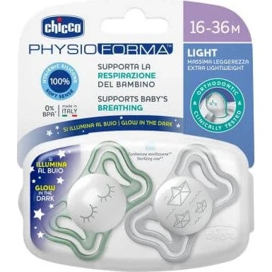 Chicco Ciuccio PhysioForma Light Glow 16-36 mesi, 2 pezzi