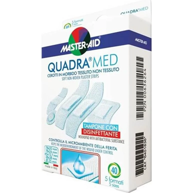 Master-Aid® Quadra Med® Cerotti Ipoallergenici con Disinfettante, 40 pz