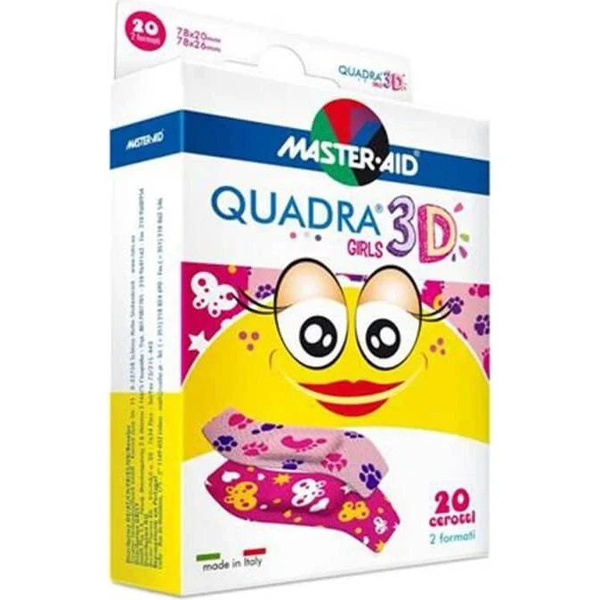 Master-Aid Quadra 3D Cerotti Assortiti per Bambine, 20 Pezzi
