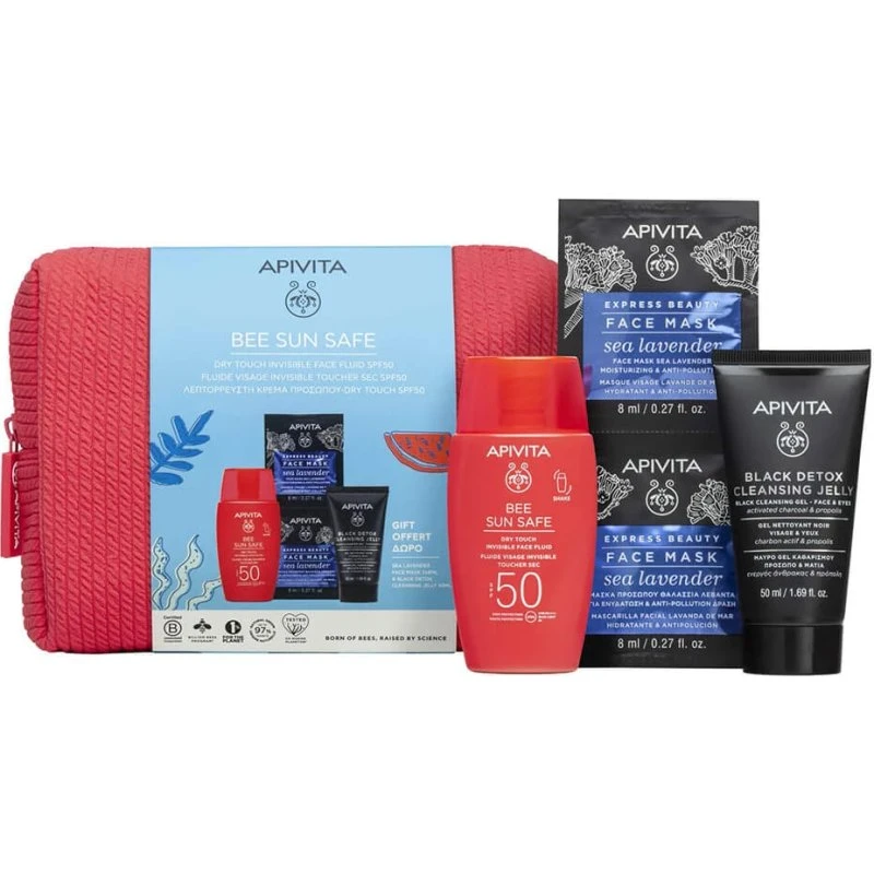 Apivita Set Bee Sun Safe Fluido Viso SPF50 con Black Detox e Maschera