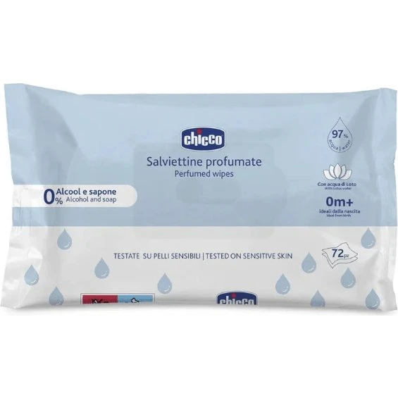 Chicco Salviette Profumate per Neonati senza Alcol e Sapone, 72 pezzi