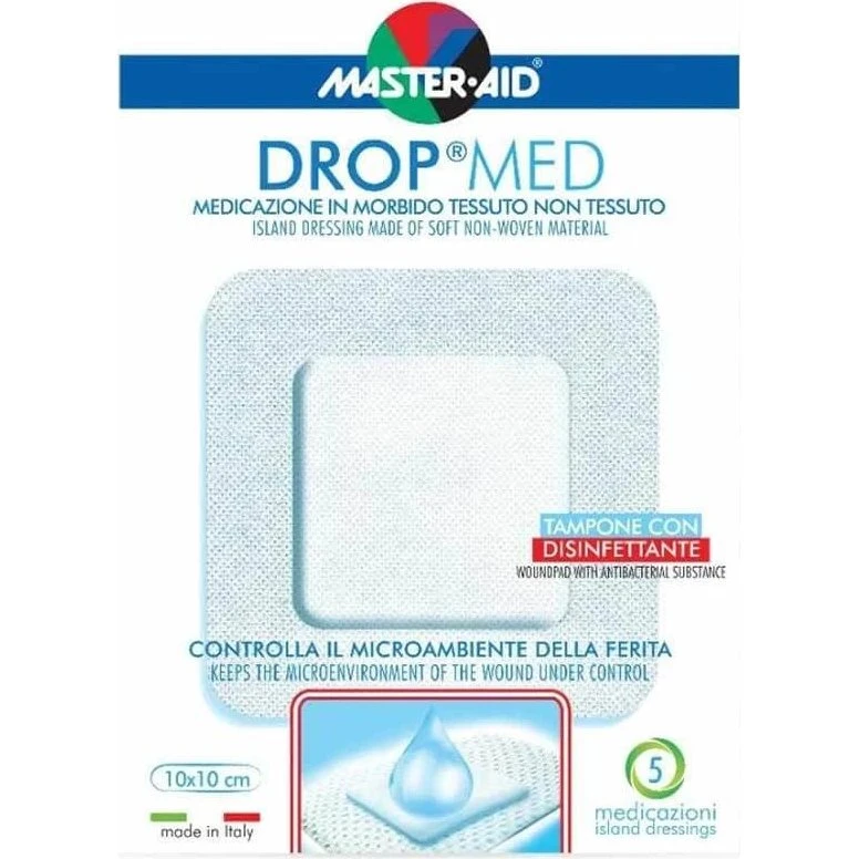 Master-Aid Drop Med Medicazione Autoadesiva 10x10 cm, 5 Pezzi