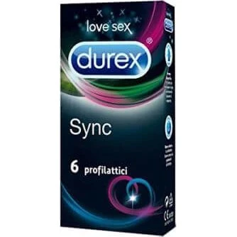 Durex Sync Preservativi con Rilievi e Lubrificante Performa, 6 pezzi