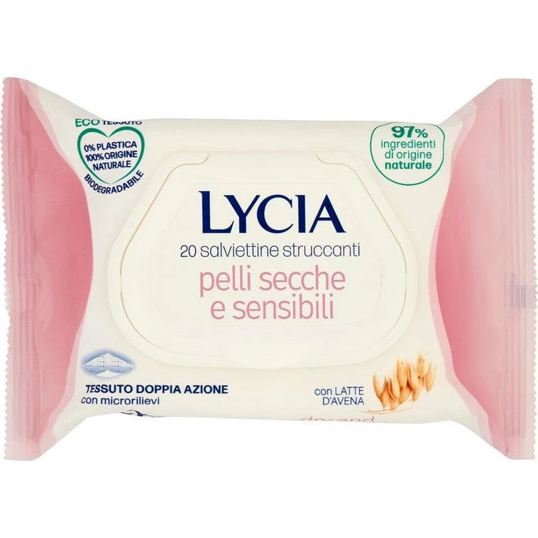 Lycia Salviettine Struccanti Pelli Secche e Sensibili con Latte d'Avena, 20 pz