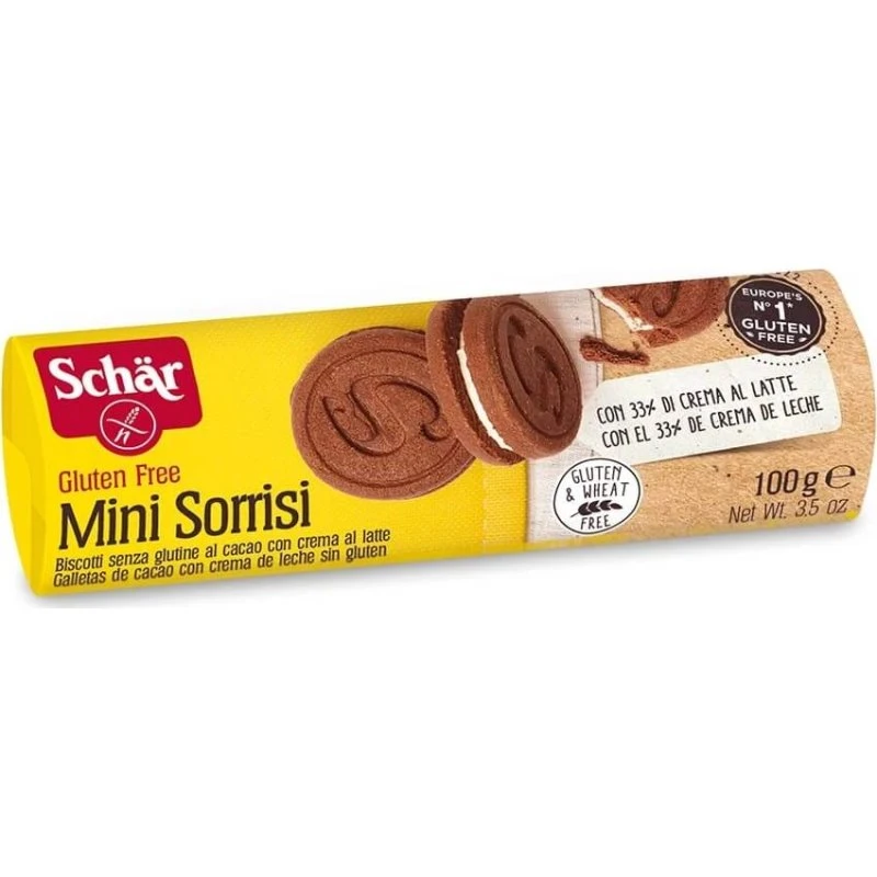 Schär Mini Sorrisi Biscotti Senza Glutine al Cacao con Crema al Latte 100g