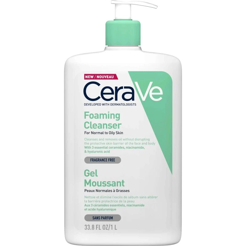 CeraVe Schiuma Detergente Viso e Corpo per Pelli Normali o Grasse, 1000 ml