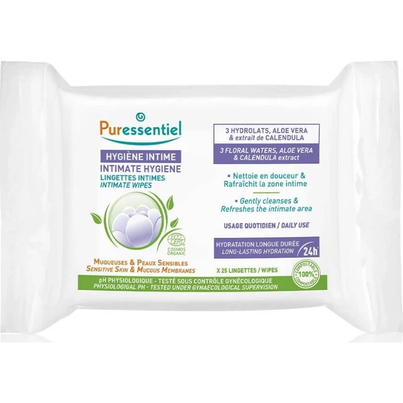 Puressentiel Salviette Intime Delicate con Aloe Vera e Calendula, 25 pezzi