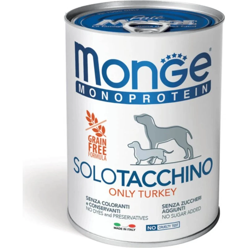 Monge Monoprotein Solo Tacchino Cibo Umido per Cani Adulti 400g