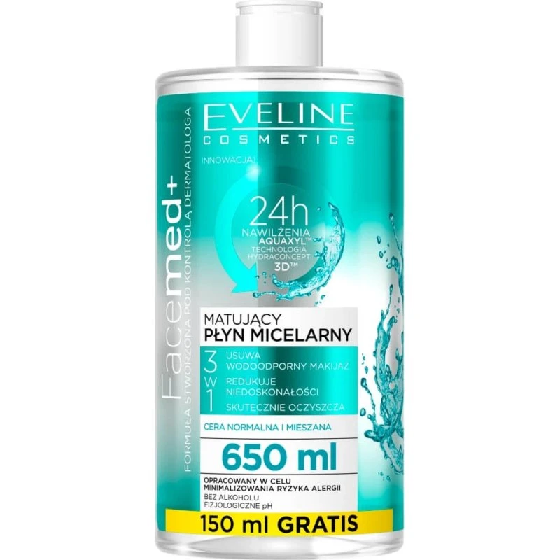 Eveline Facemed+ Lozione Micellare Opacizzante 3in1, 650 ml
