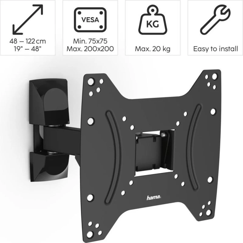 Fullmotion Supporto TV 200x200, Nero, 20 kg, 2 snodi